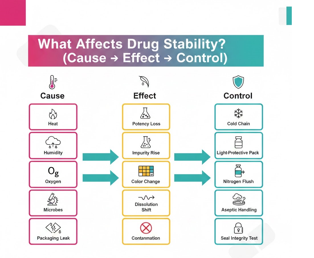 Heat, light, and humidity drive change. Controls stop failures fast.