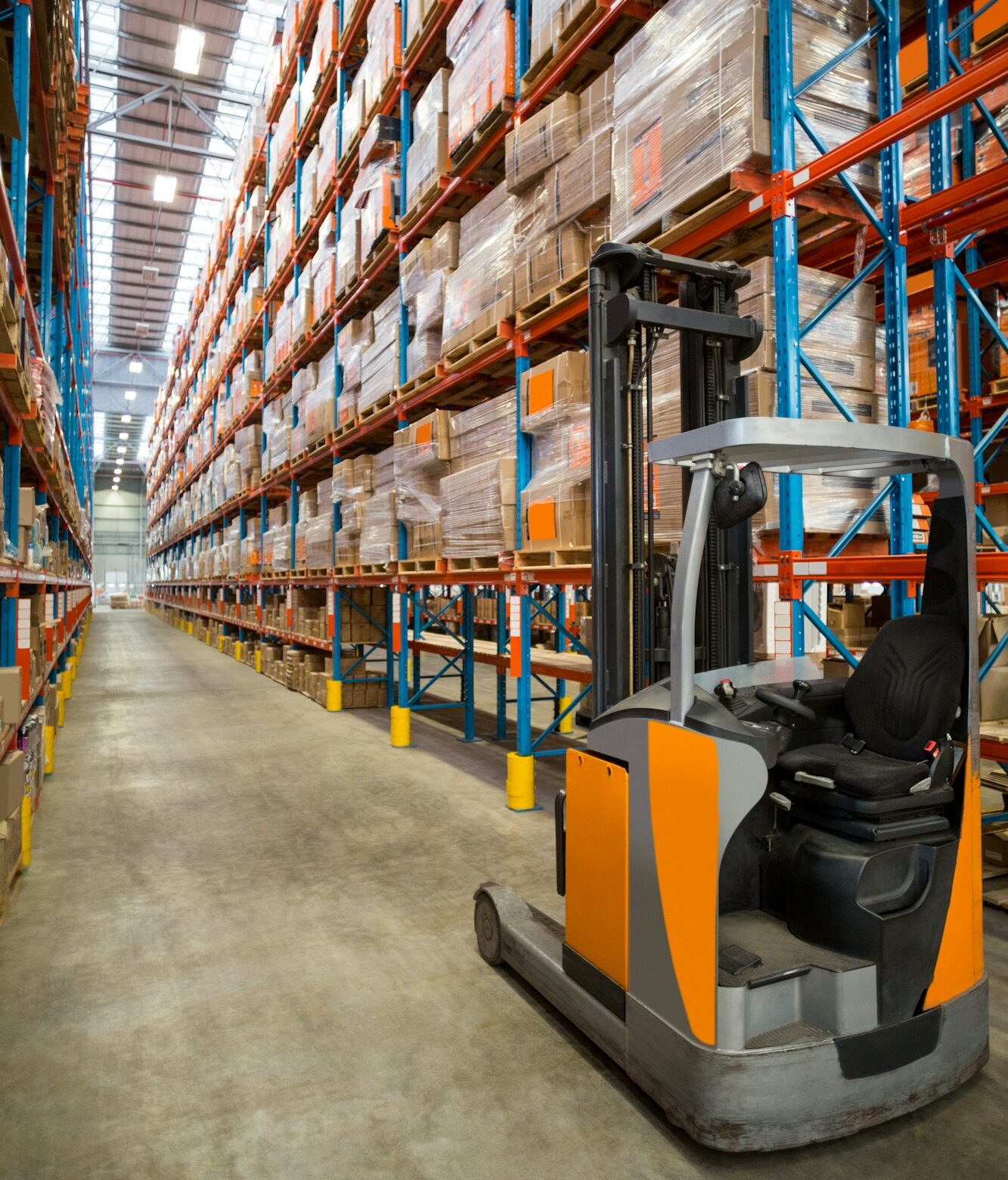 Shelves with boxes in warehouse