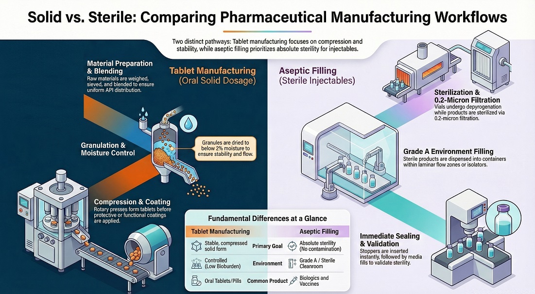 Tablet vs Aseptic Filling Step-by-Step Workflow