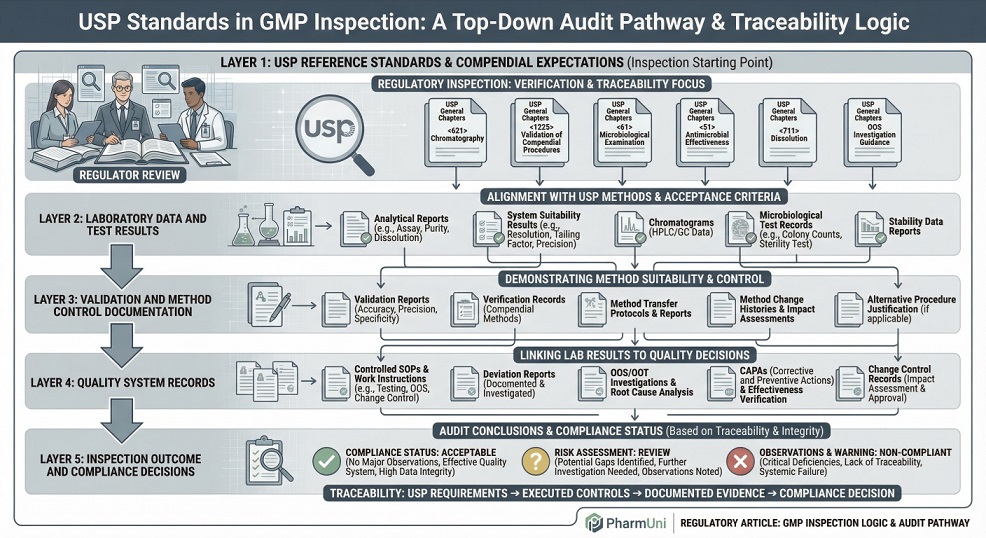 USP standards guide GMP inspection evidence.