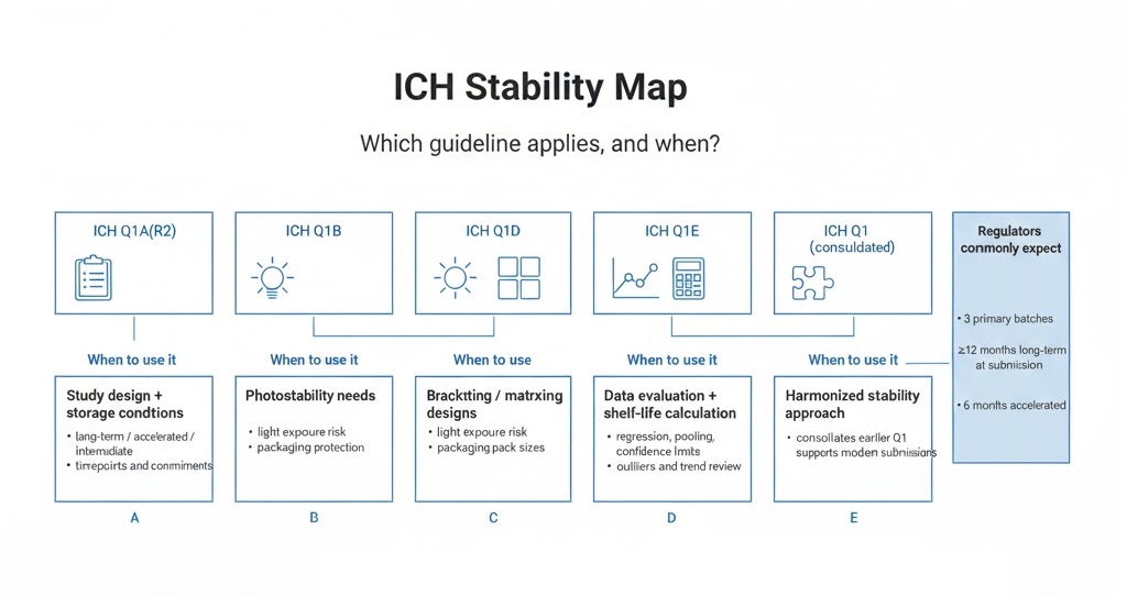 Match the right ICH guideline to the right stability task.