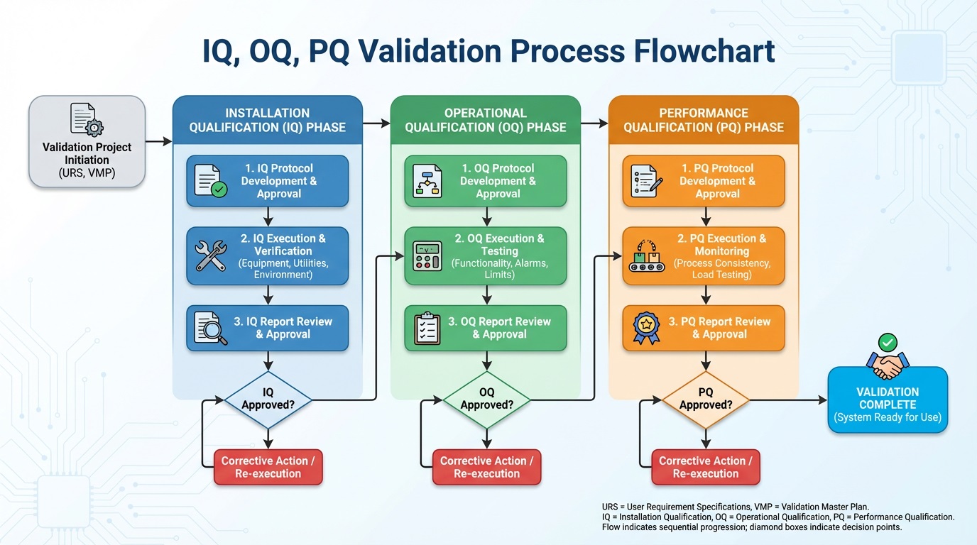IQ, OQ, PQ Validation Process Flowchart