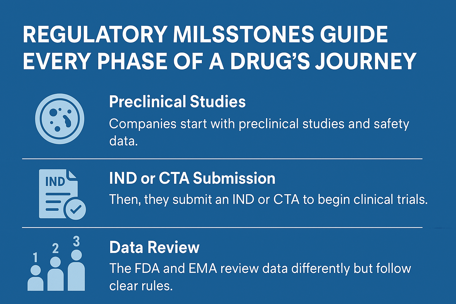 Regulatory practice requires an IND or CTA before trials begin.