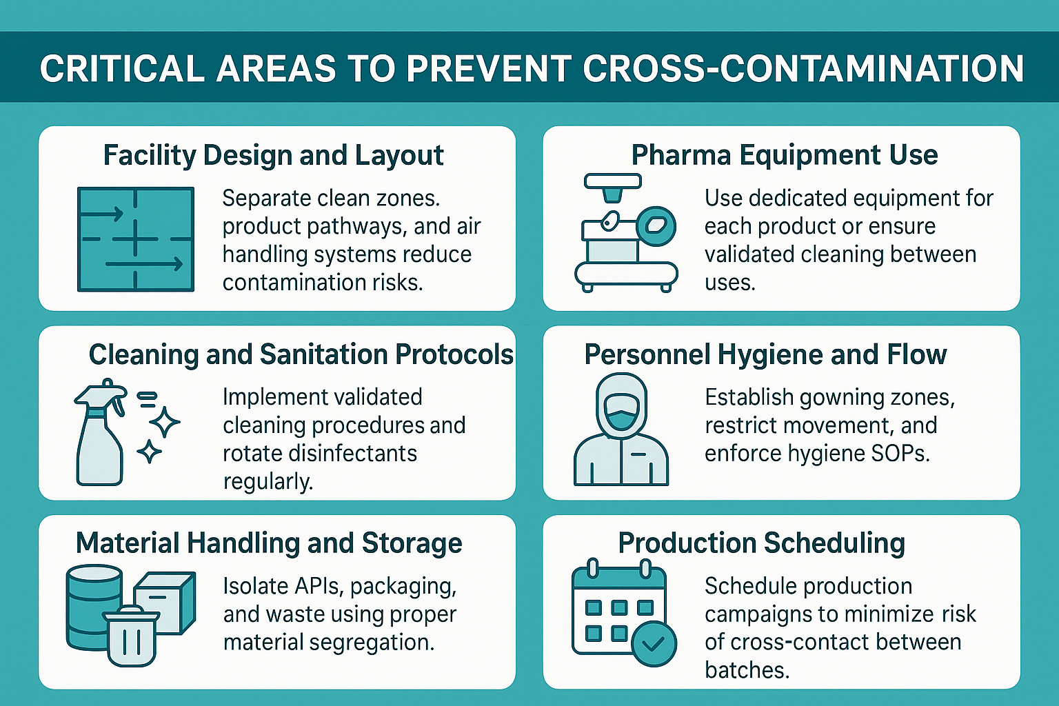 Dedicated zones and validated cleaning processes reduce pharma contamination risk.