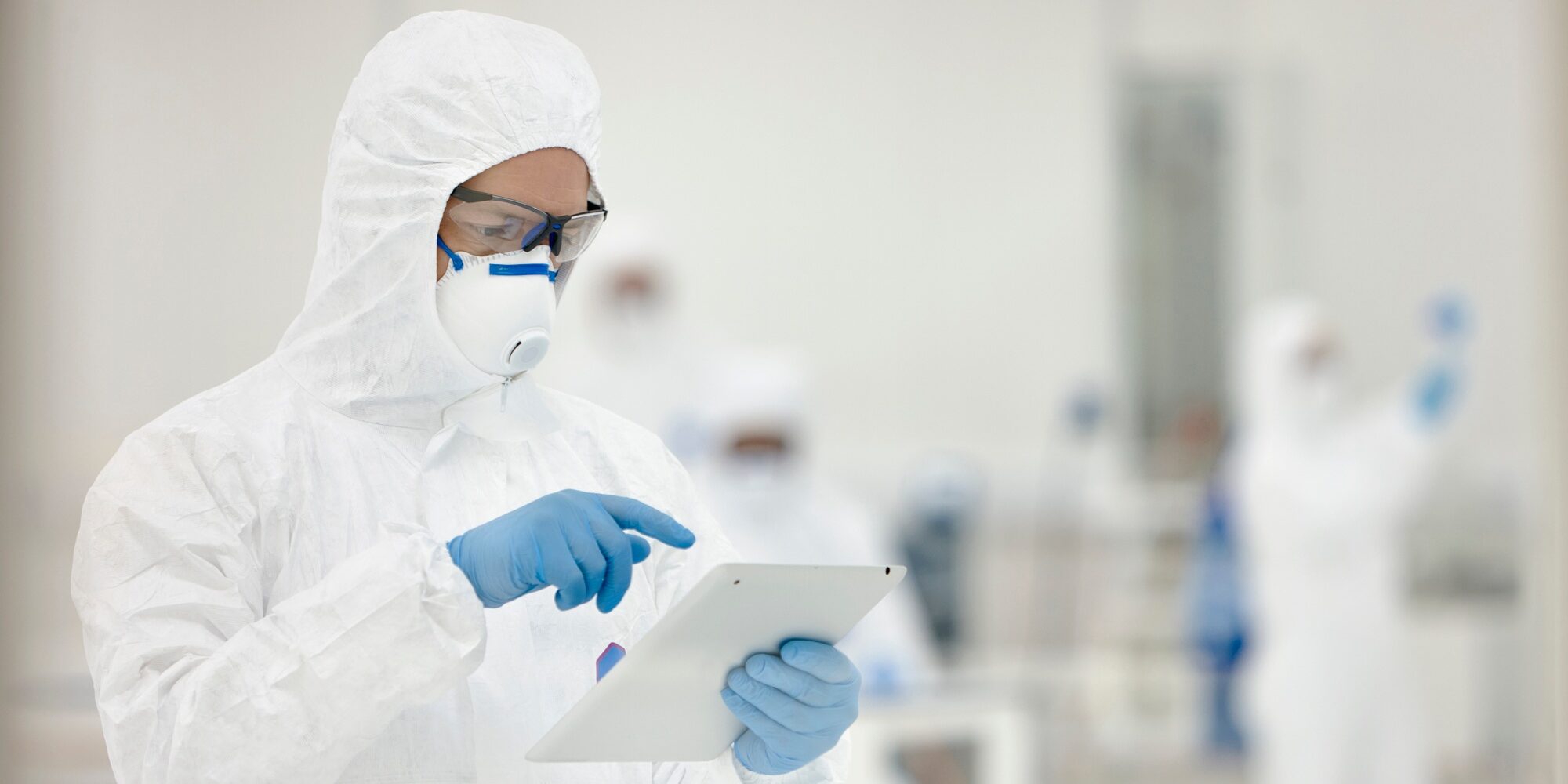 Scientists working in laboratory