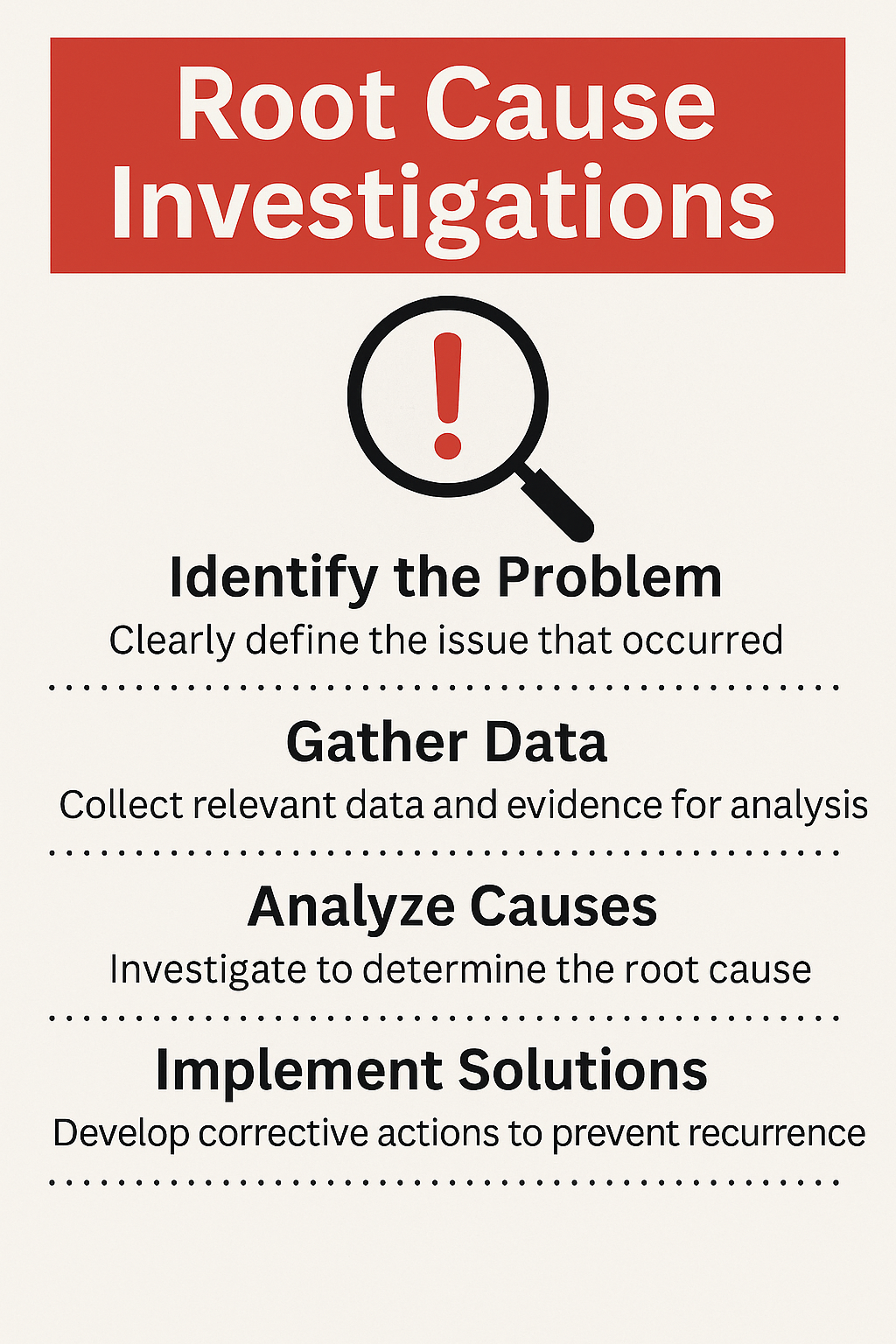 Every root cause investigation in CAPA documentation must follow a structured, step-by-step process. Every root cause investigation in CAPA documentation must follow a structured, step-by-step process.