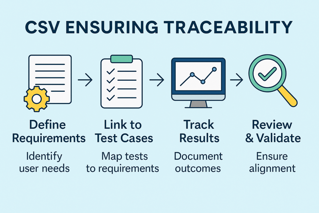 In every traceability process, a CSV specialist links test cases to defined requirements.