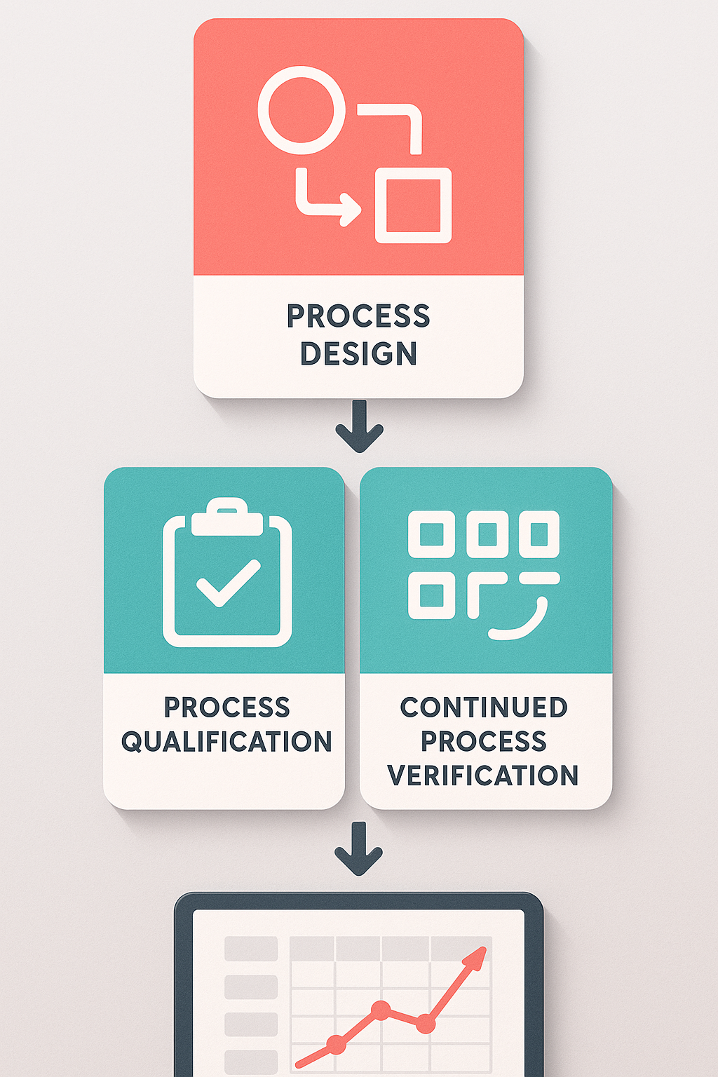 FDA’s process validation lifecycle follows three stages: design, qualification, and continued verification.