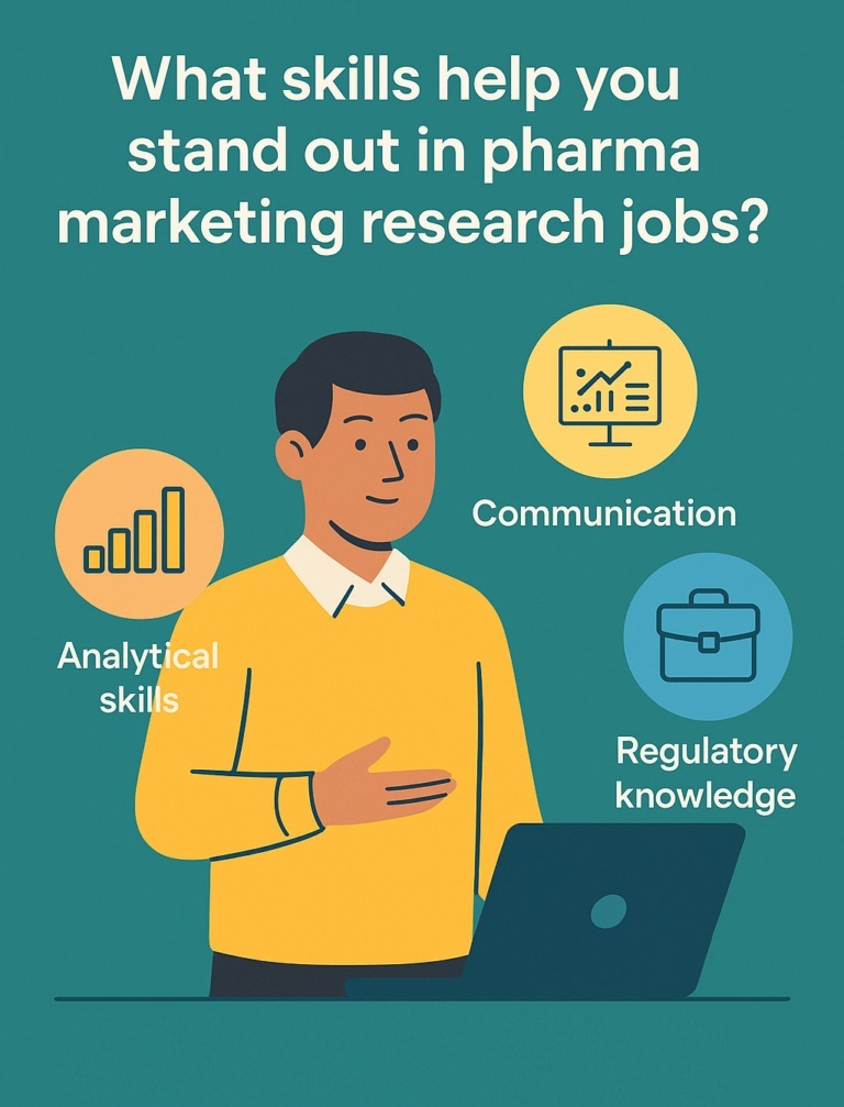 Strong analytical skills and clear communication boost success in pharma market research jobs.