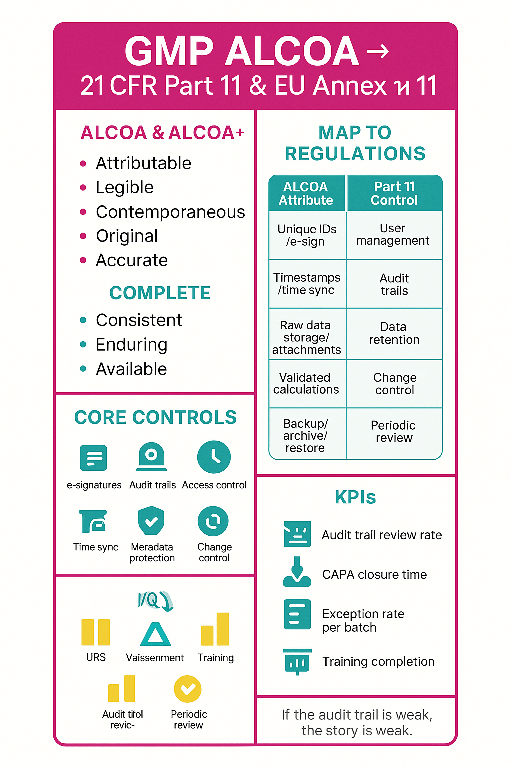 With risk-based controls, gmp alcoa maps cleanly to Part 11 and Annex 11.