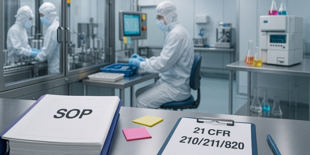 Inside a sterile cleanroom, teams document, validate, and release under FDA good manufacturing practices.