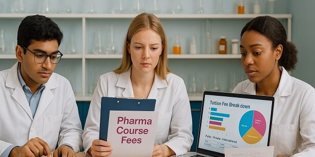 Students analyze pharma courses fees—public vs private vs international costs.