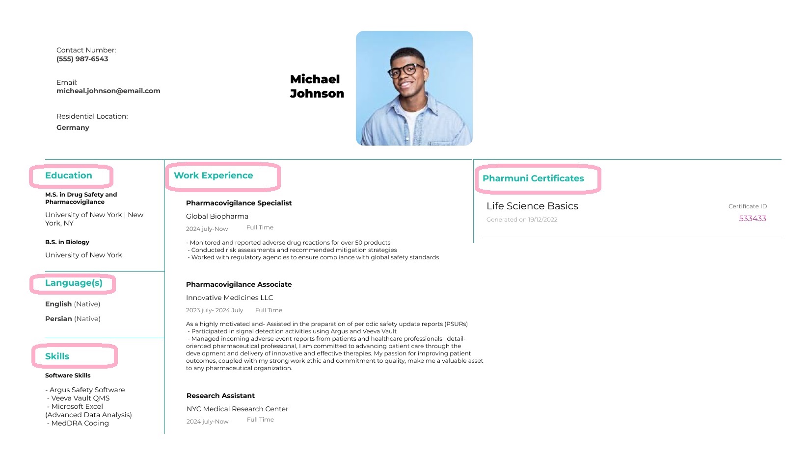 Showcase GMP, validation, eCTD, and soft skills with smart prompts. Mirror job keywords and land interviews.