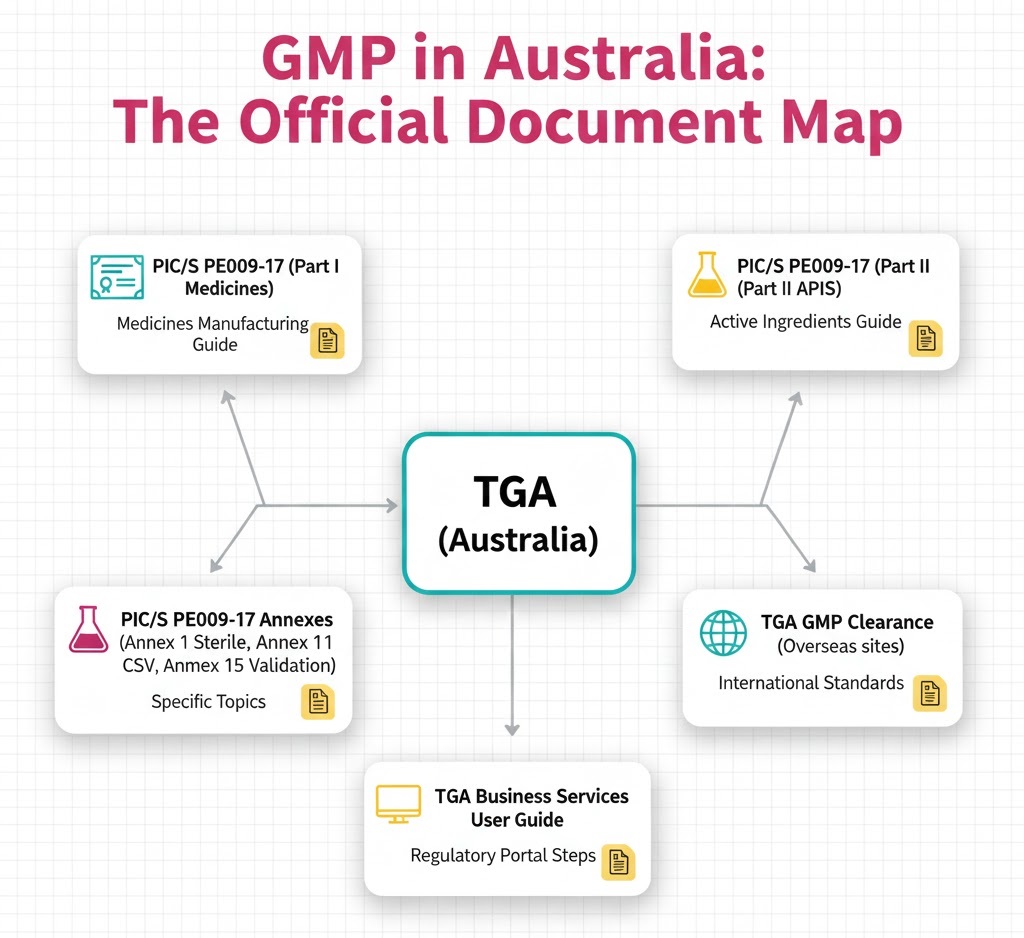 🗺️ GMP in Australia, simplified. Use this document map to find the right TGA/PIC/S PDF fast.