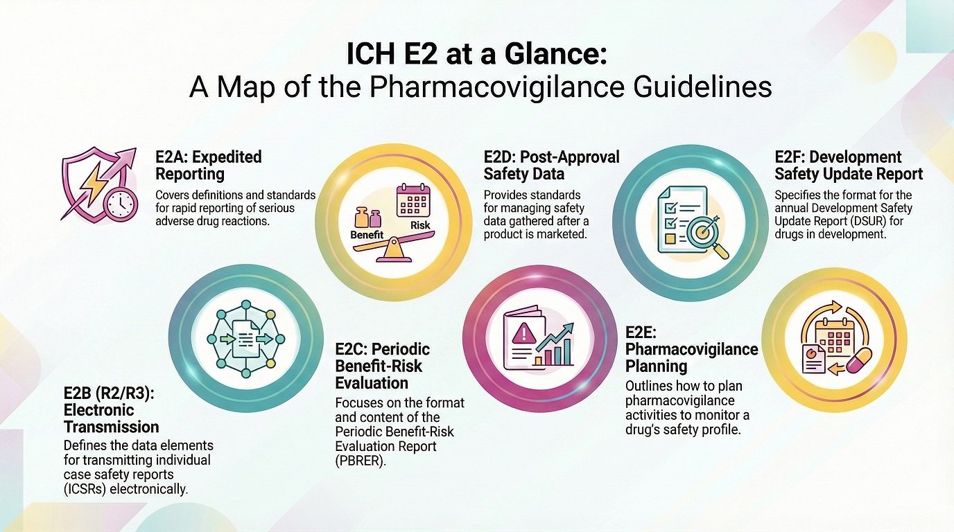 Follow the ICH E2 roadmap from first adverse event to long-term safety review.
