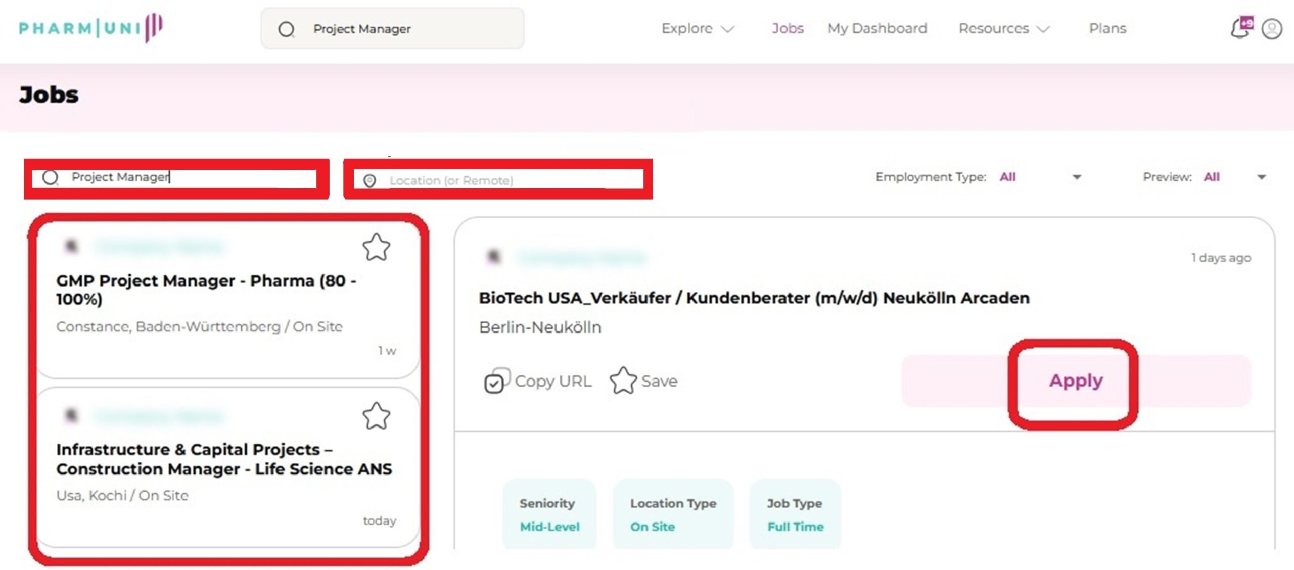 Targeted search for Pharma Project Managers