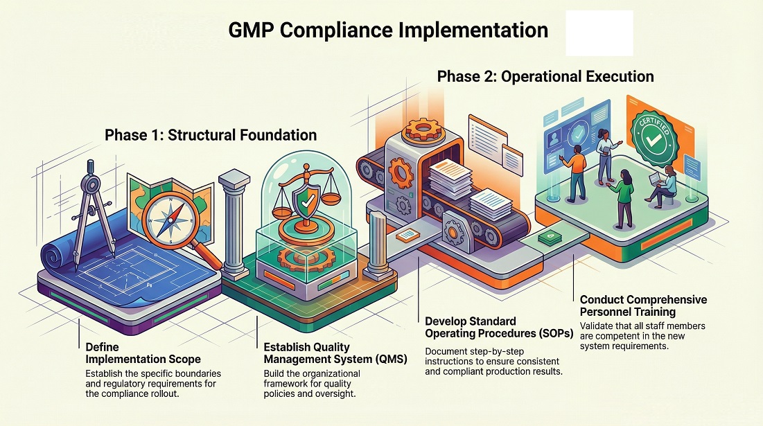 GMP Compliance Rollout in 4 Steps (Scope → QMS → SOPs → Training)