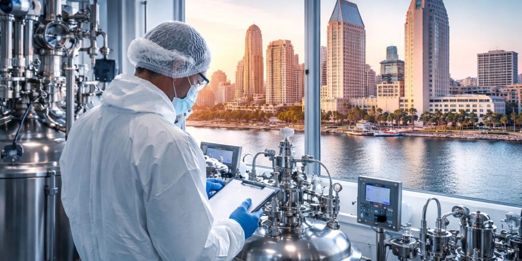 Biotech GMP manufacturing facility in San Diego showcasing FDA inspections California standards and GMP compliance San Diego operations.