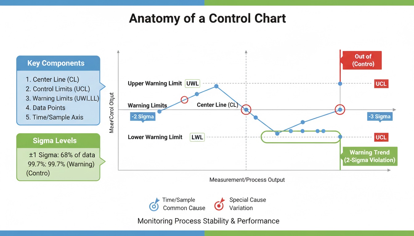 Anatomy of a Control Chart with 2-Sigma and 3-Sigma Flags