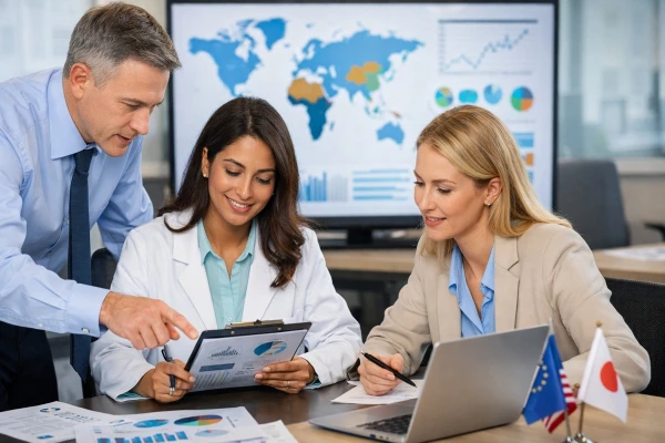 Regulatory safety experts reviewing global data to support regulatory harmonization, safety reporting consistency, and post-marketing safety oversight in multinational pharmacovigilance operations.