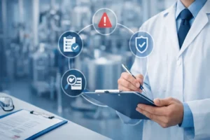 Quality professional reviewing controlled records during QA GMP interview questions and audit interview questions pharmaceutical scenario discussion.