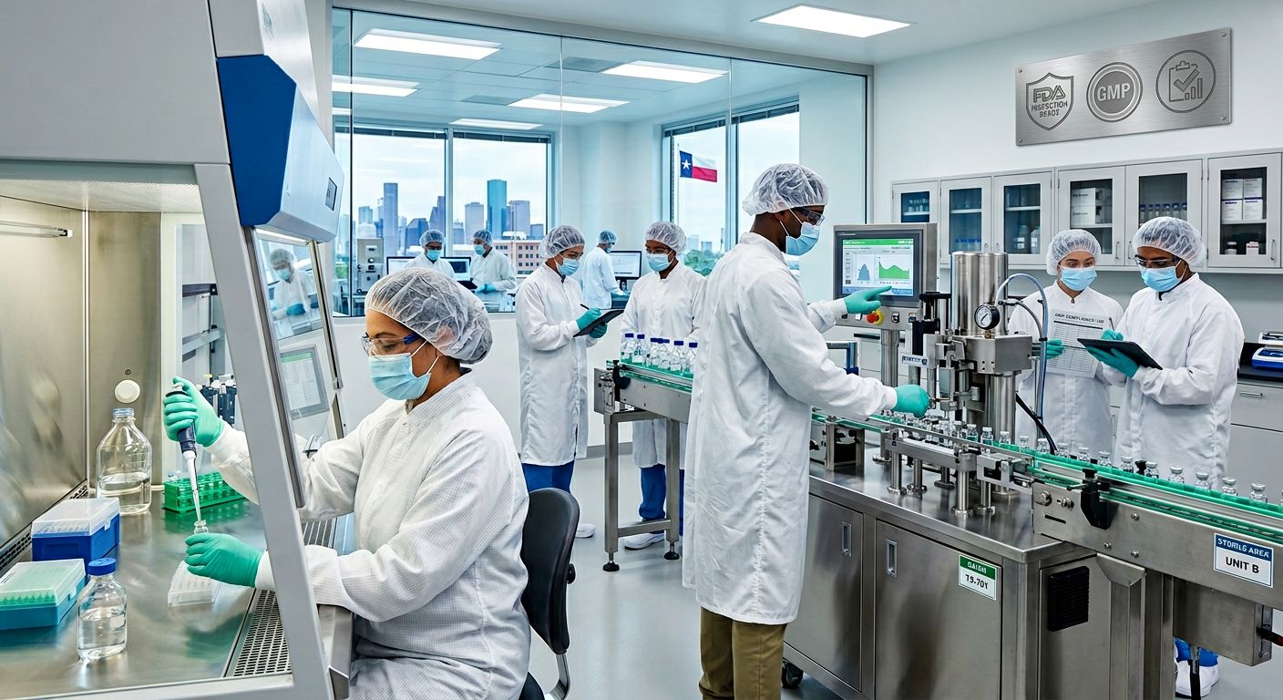 Professionals reviewing GMP jobs in Texas and validation infrastructure in regulated pharma manufacturing roles.