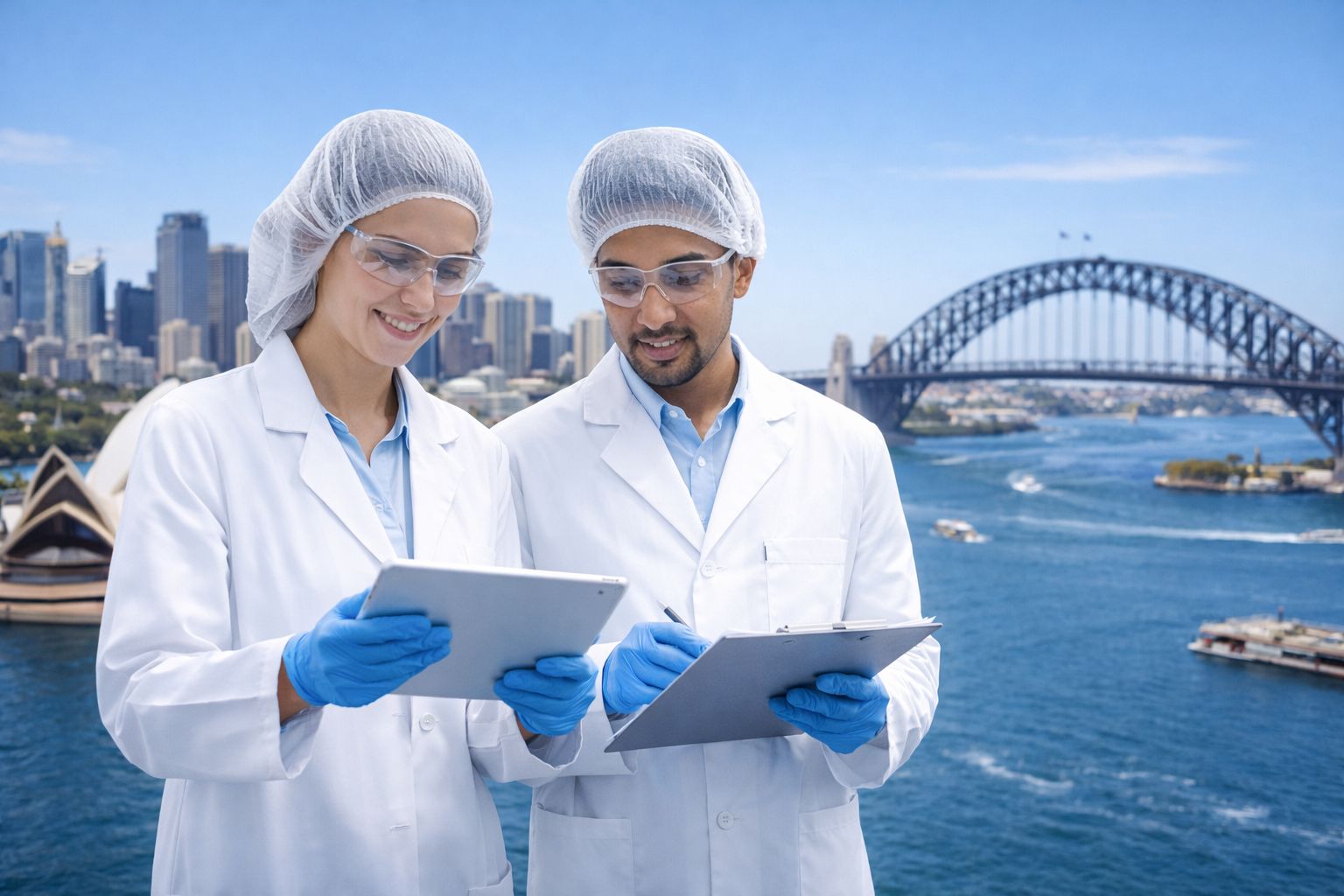 Scientists working under sterile manufacturing Sydney standards with focus on GMP validation lifecycle documentation and batch release compliance TGA requirements.