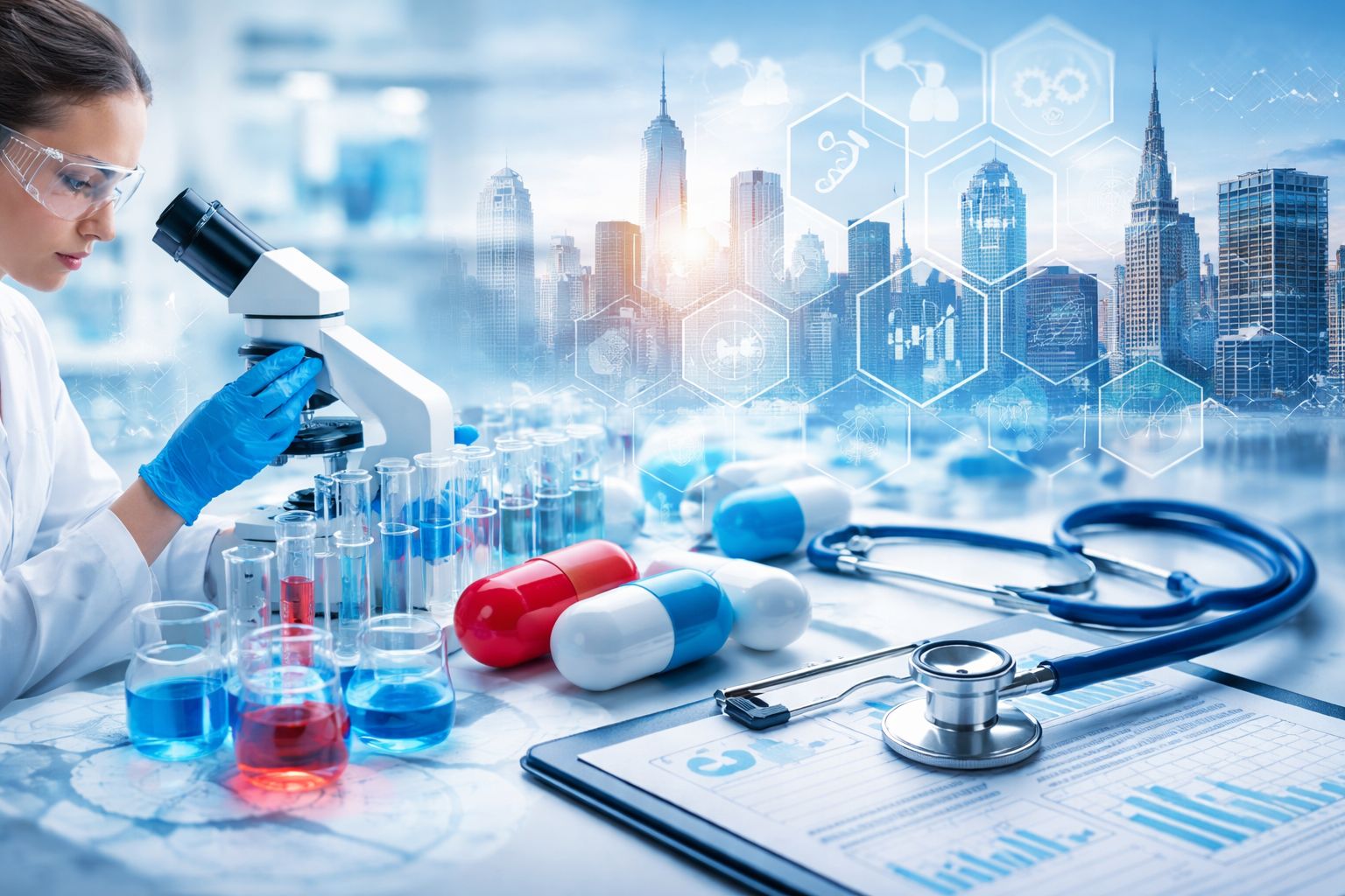 Pharmaceutical laboratory scene showing GMP quality assurance jobs USA, clinical research activities, and regulatory affairs professionals working in a modern regulated pharma environment.