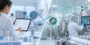 Pharmaceutical professionals reviewing continued process verification, validation lifecycle data, GMP evidence, and manufacturing process controls.