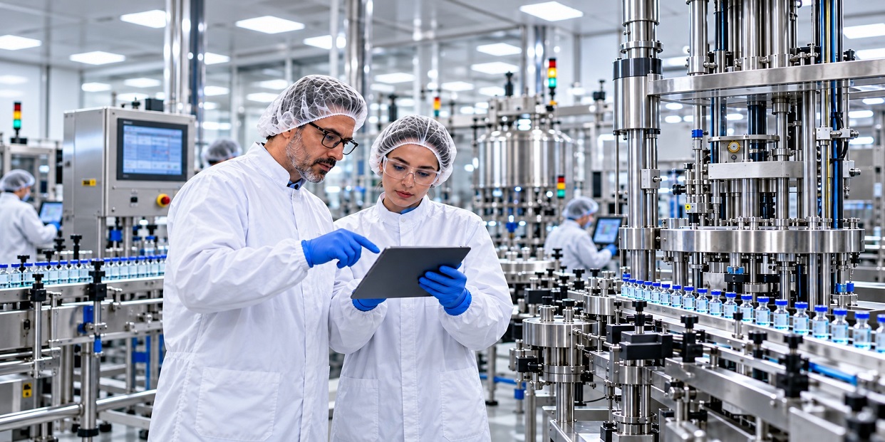 Pharmaceutical Team at Vial Filling Line